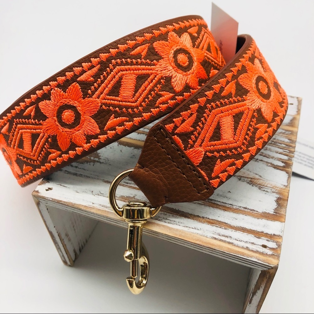 Rebecca Minkoff Neon Orange Floral Stitched Guitar or Bag Strap